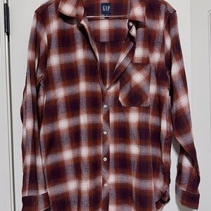 GAP Brown, Cream & Rust Plaid Flannel Shirt